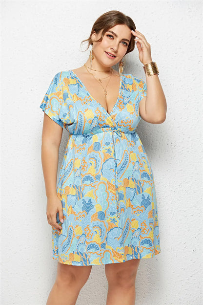 Elegant V-Neck Printed Elastic Dress