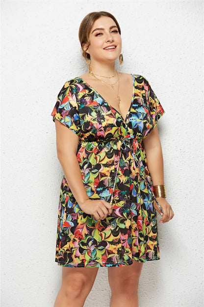 Elegant V-Neck Printed Elastic Dress