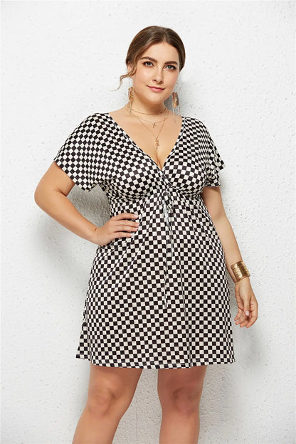 Elegant V-Neck Printed Elastic Dress