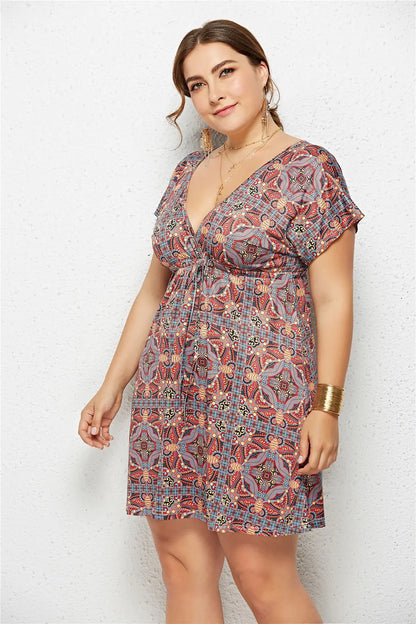 Elegant V-Neck Printed Elastic Dress