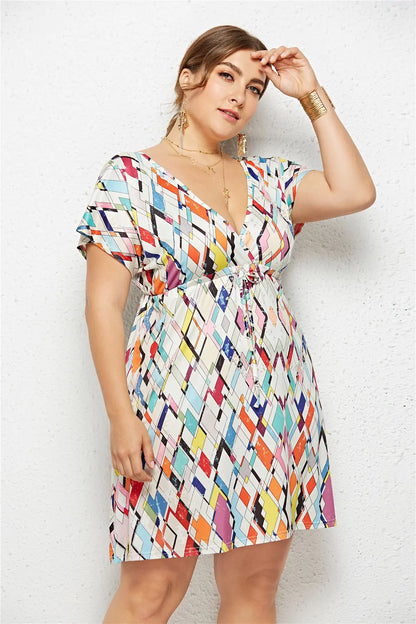 Elegant V-Neck Printed Elastic Dress